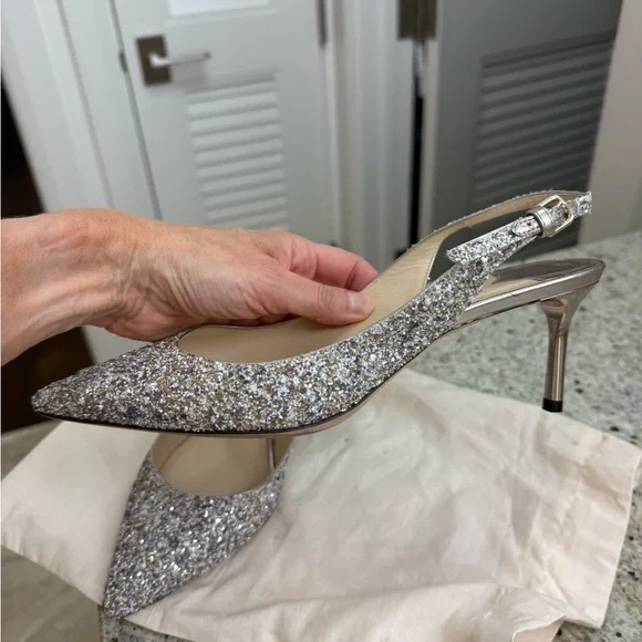 Jimmy Choo Glitter Heels in Silver - Picture 2 of 4